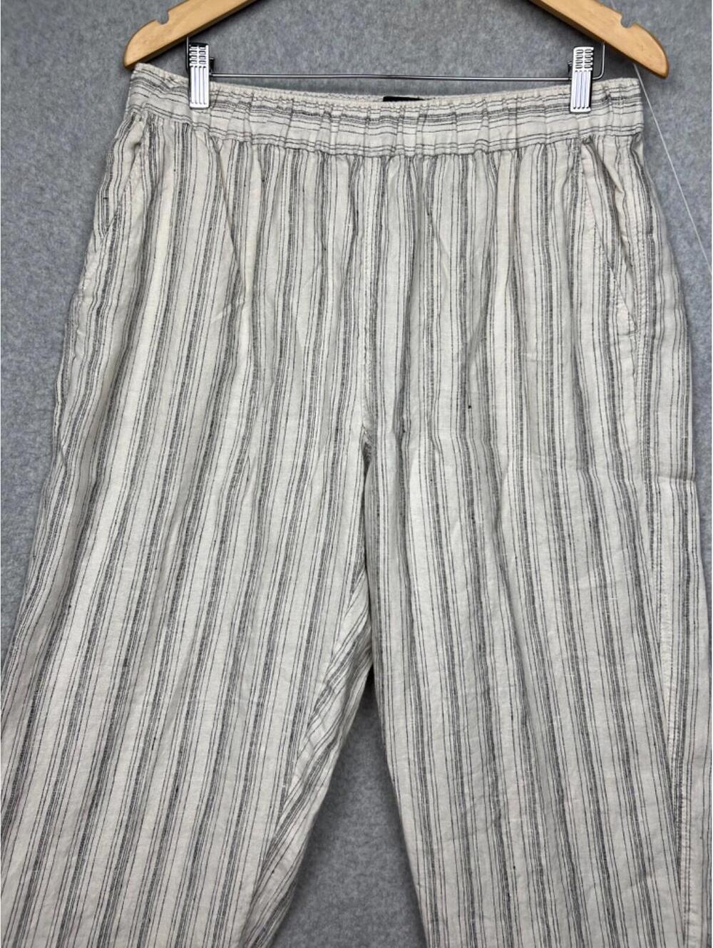 Tahari Linen Coastal Strip Pull On Pants Womens L Beach Minimalist Neutral - Picture 3 of 10
